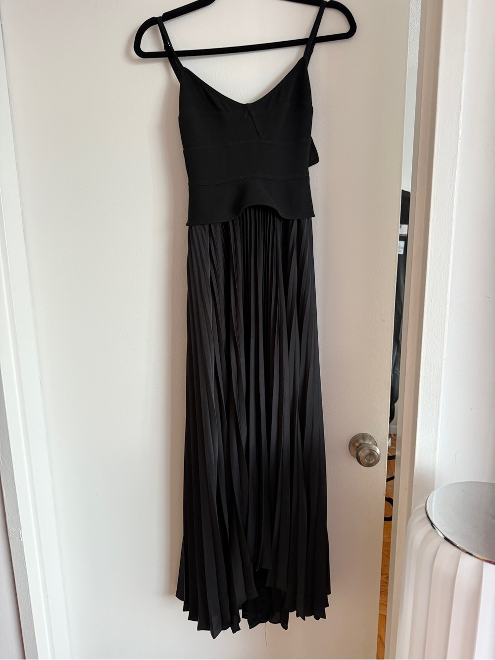 A.L.C. Black Pleated Maxi Dress with Spaghetti Straps
